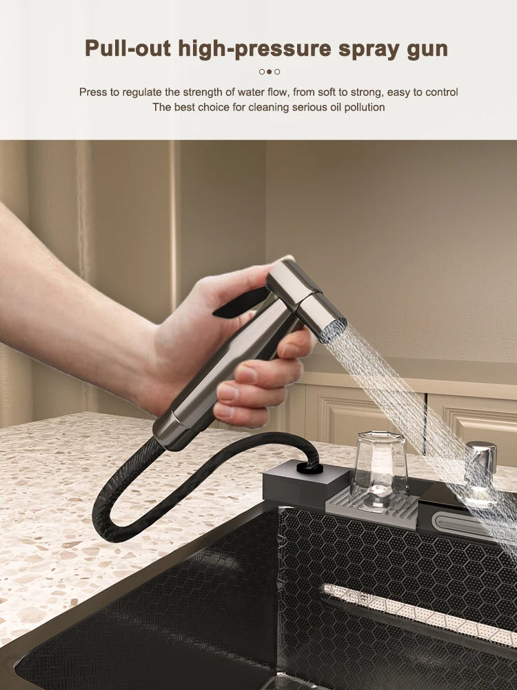 Stainless Steel Waterfall Sink Digital Display Large Slot