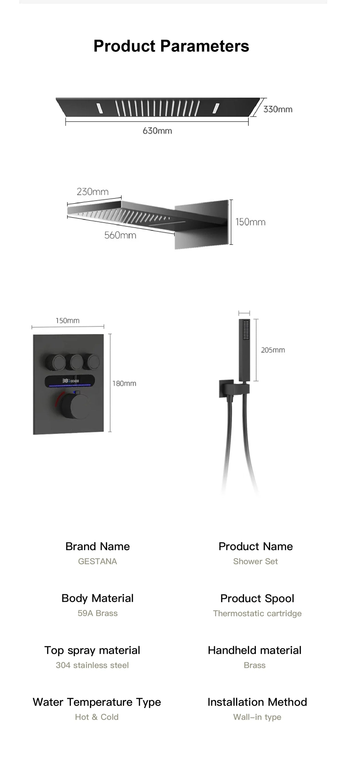 Luxury Brass Brushed Gold Led Digital Display Constant