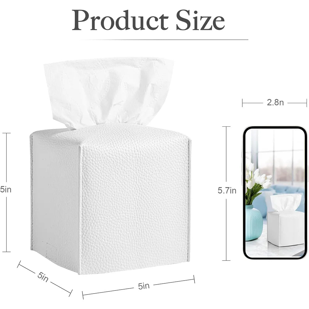 Modern Pu Leather Square Tissue Box Cover Holder-Decorative