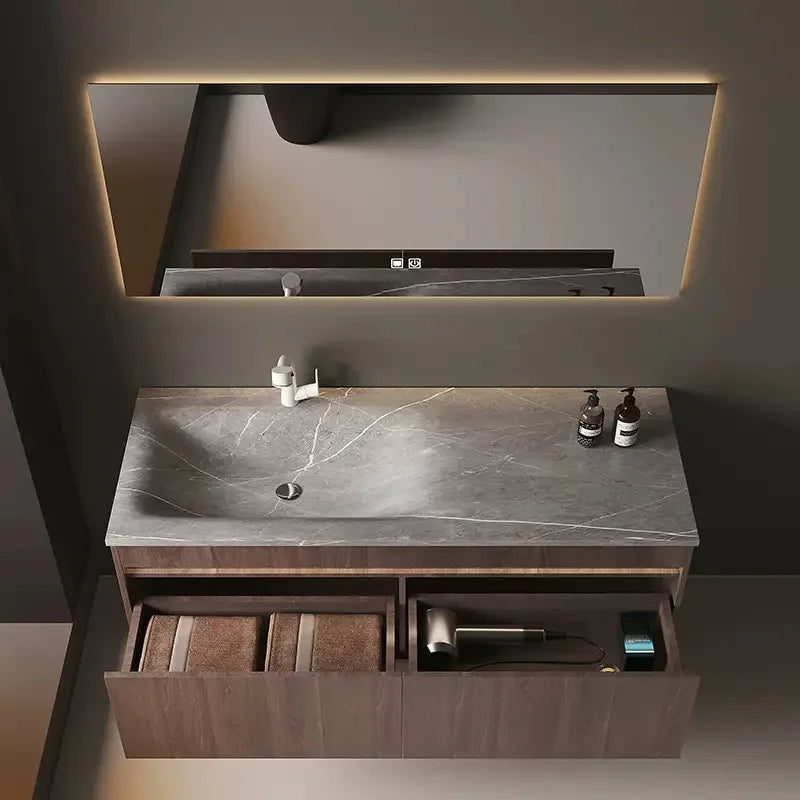 Light Luxury Bathroom Cabinets Rock Slab Integrated Washbasin