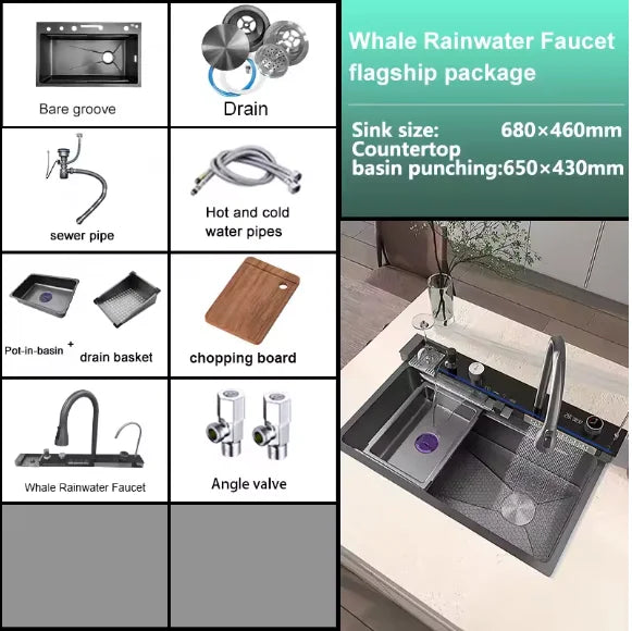 Digital Fly Rain Waterfall Sink Embossed Nano 304