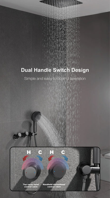 Aitana Minimalist Gun Grey Brass Ceiling Shower System