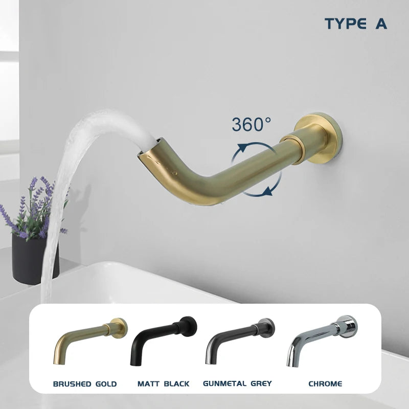 Brass Brushed Gold Mixer Faucet Wall-Mounted Round Square