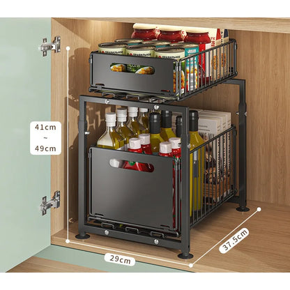 Layer Pull Out Cabinet Organizer Adjustable Storage Under-Sink
