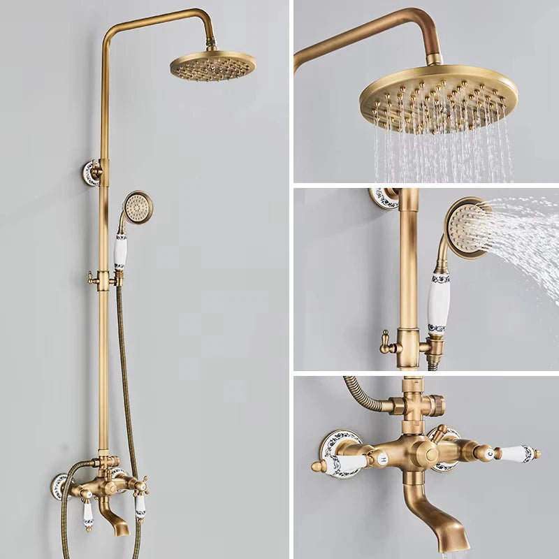Retro Shower System Antique Brass Rainfall Shower Handheld