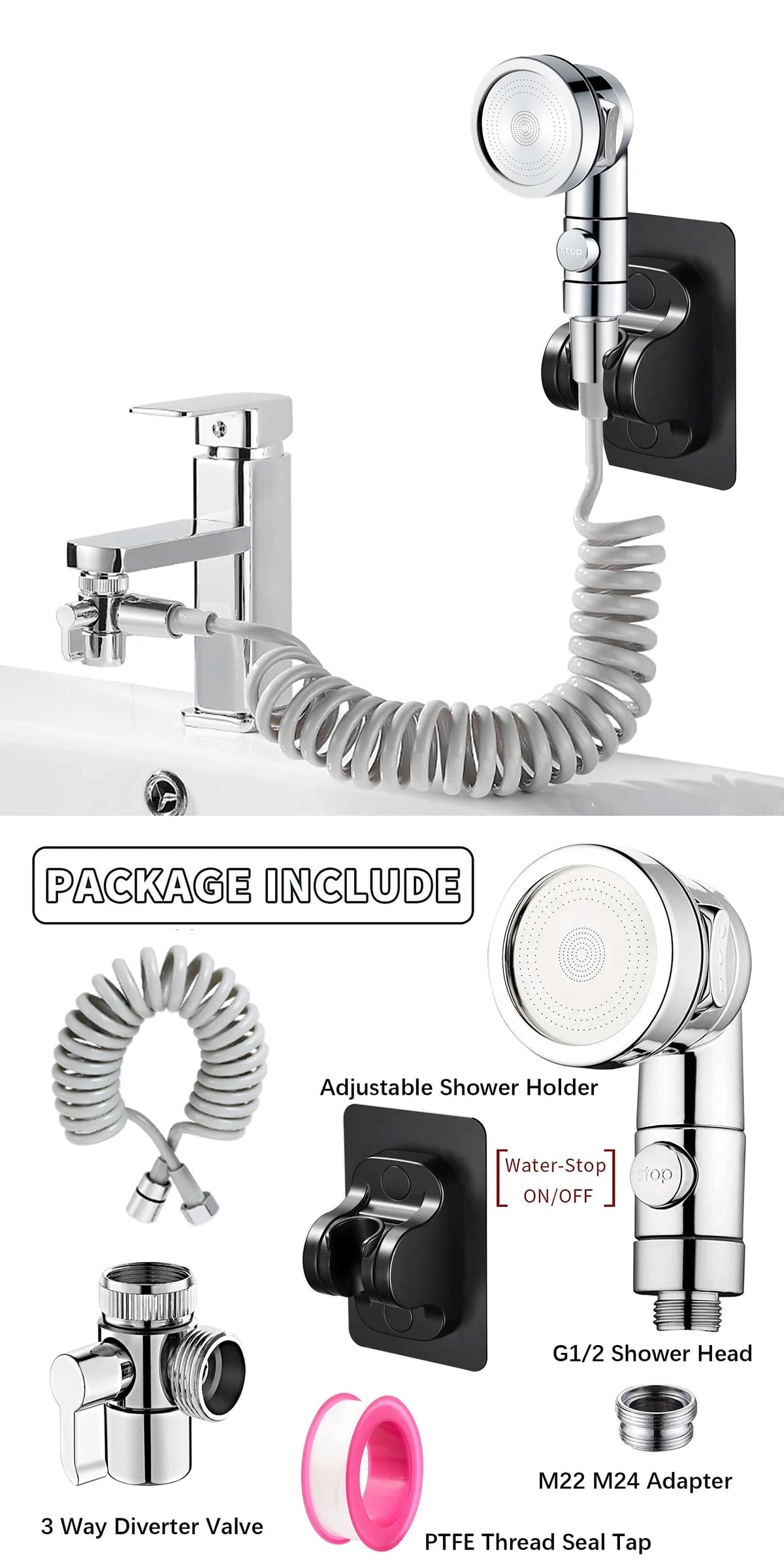 Handheld Faucet Water Diverting Shower Head External Rain