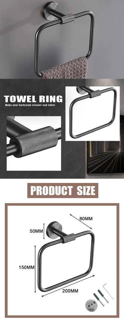 Grey Bathroom Hardware Kit Stainless Steel Round Wall