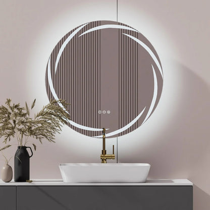 Luvodi Modern Led Bathroom Wall Mirror Circle Backlight