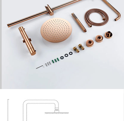 Rose Gold Thermostatic Shower Falcet Sets Wall Mount