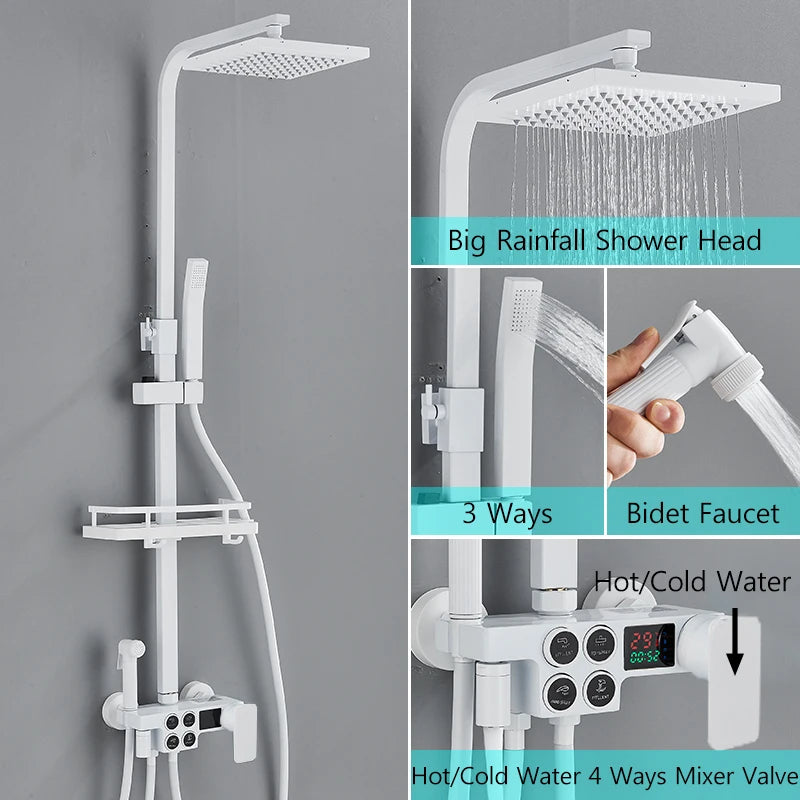 Matte Black Functions Display Screen Shower Faucet Bathroom