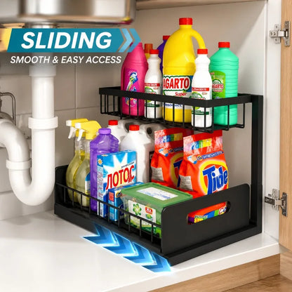 Tier Sliding Under Sink Storage Rack Rustproof Metal