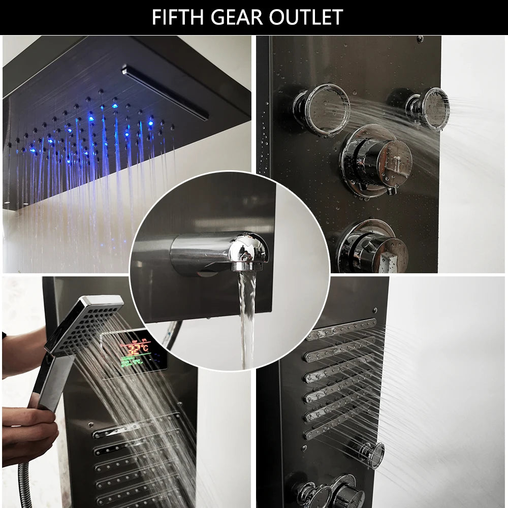 Kemaidi Black Led Shower Panel Bathroom Rainfall Shower
