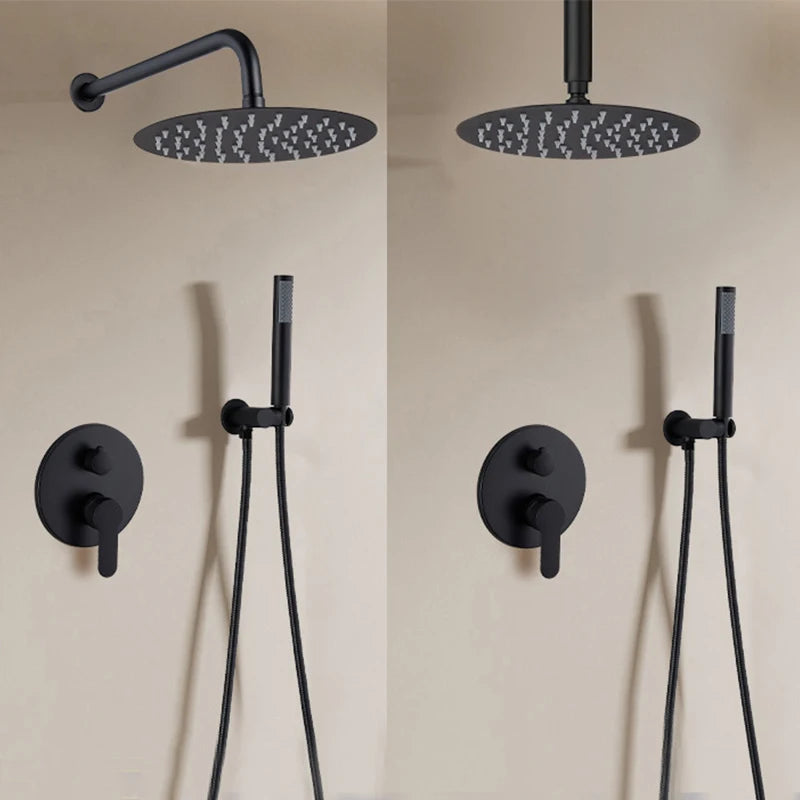 Black Brass Shower System Rain Shower Faucet Bathroom