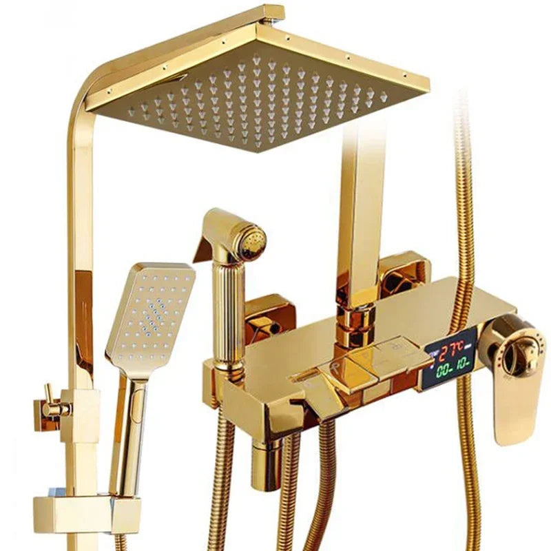 Brushed Gold Piano Digital Shower System Cold Brass