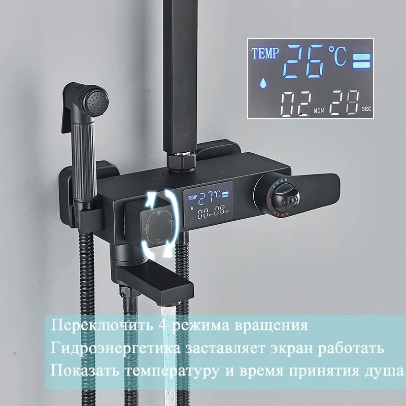 Black Smart Thermostatic Shower Faucet Bathroom Intelligent
