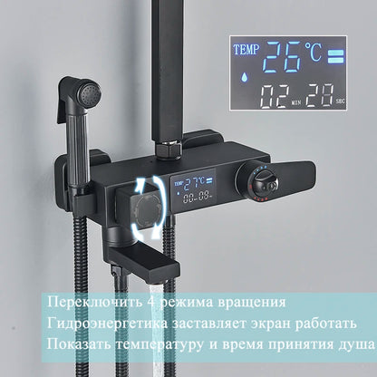 Black Smart Thermostatic Shower Faucet Bathroom Intelligent
