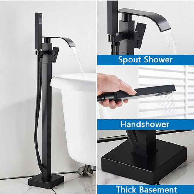 Shbshaimy Chrome Floor Bathroom Bathtub Faucet Handshower Two