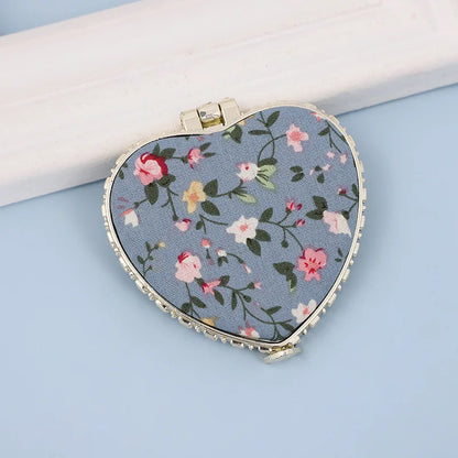 Vintage Foldable Makeup Mirror Mini Heart Round Makeup