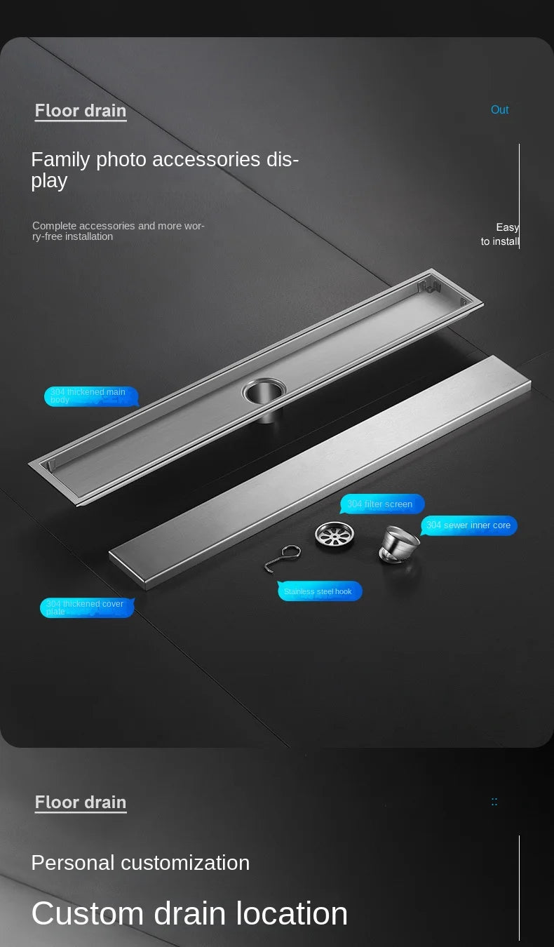 Luxury Hidden 304 Stainless Steel Rectangular Floor Drain