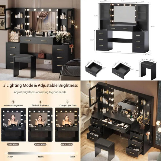 Vanity Desk Mirror Lights Charging Station 58 3in