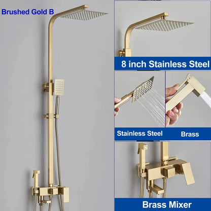 Golden Shower Faucet Rainfall 3/4-Way Bathtub Tap Bathroom
