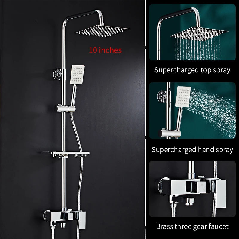 Bathroom Shower Black/Chrome Plated Circular Copper Pressure