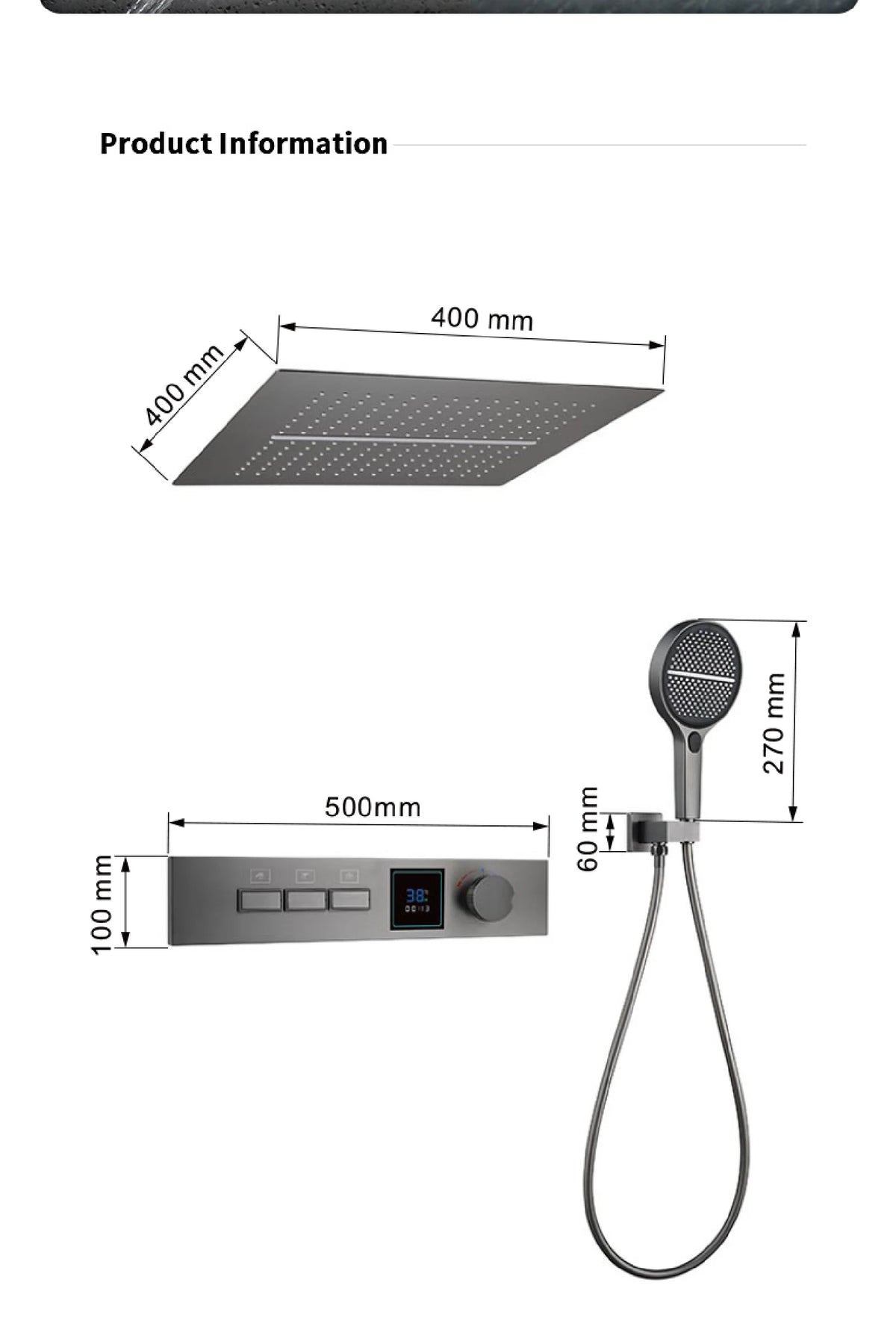 Luxury Gun Gray Brass Shower System Led Digital