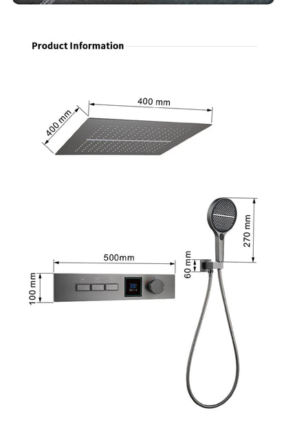 Luxury Gun Gray Brass Shower System Led Digital