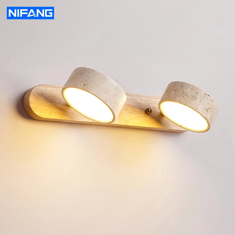 Nordic Travertine Stone Wall Lamps Rotatable Mirror Light