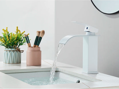 Brushed Golden Basin Faucets Elegant Waterfall Bathroom Sink