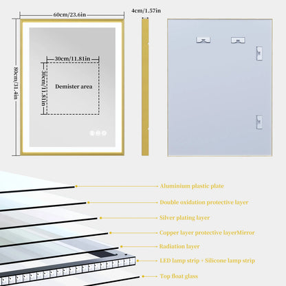 Luvodi Illuminated Bathroom Mirror Gold Frame Wall Mounted