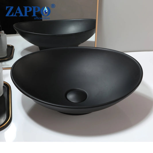 Zappo Oval Stone Resin Vessel Sink Small Black