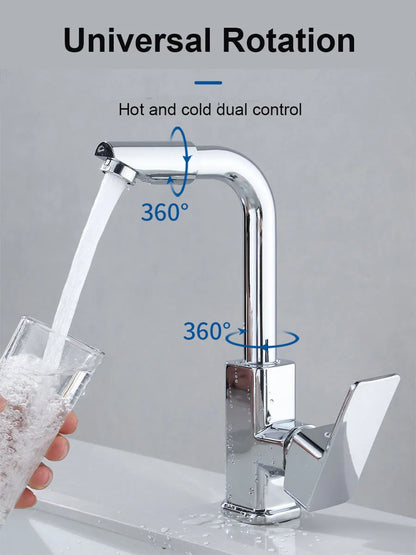 360 Rotation Bathroom Basin Faucet Silver Faucet Brass