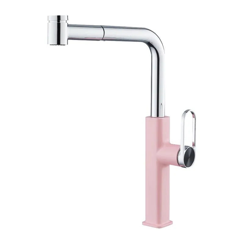 Pull Out Faucet Lever Brass Rotation Cold Pink