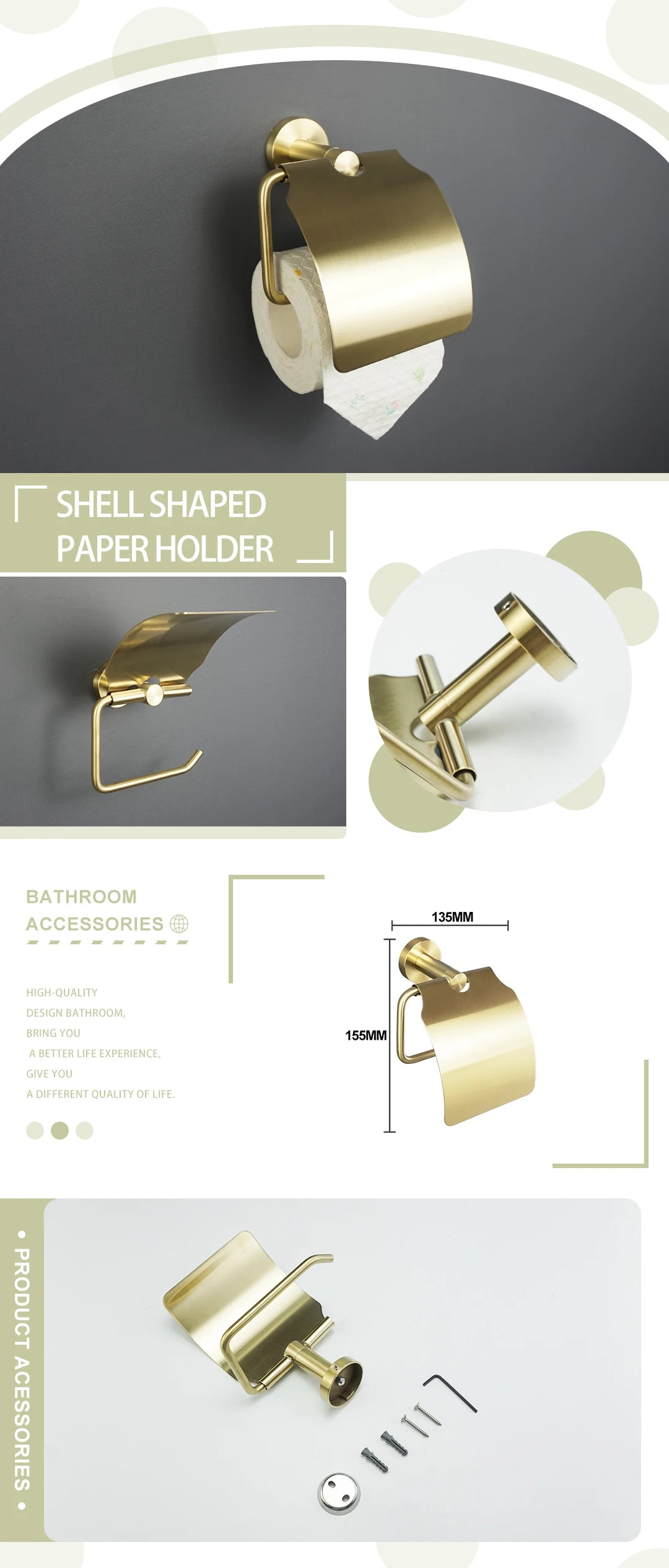 Brushed Gold Wall Mount Shelf Toilet Bath Hardware