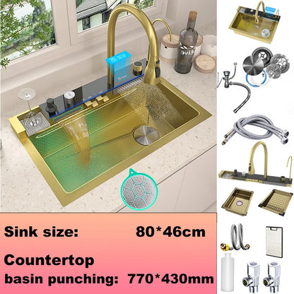 Stainless Steel Waterfall Sink Scratch Durable Resistant Large