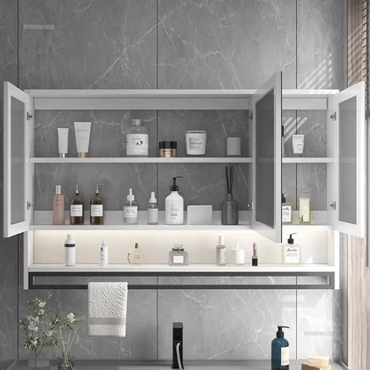 Smart Bathroom Mirror Cabinets Wall-Mounted Backlight Anti-Fog