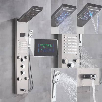 Golden Black Shower Panel Wall Rain Waterfall Shower