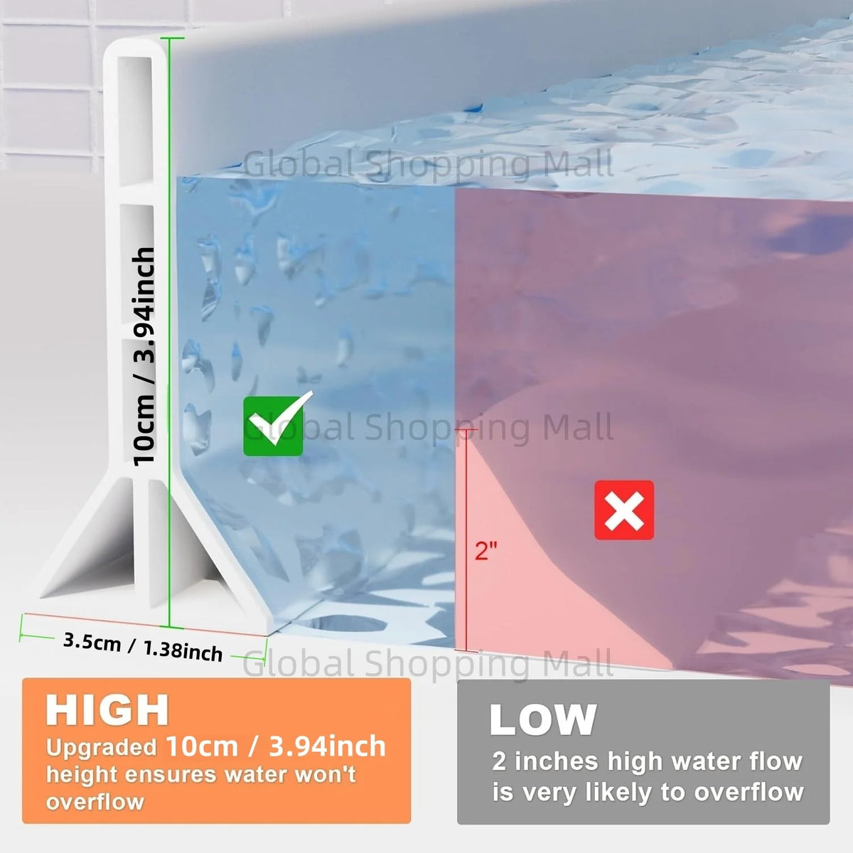 10cm/4 High Shower Dam Up To 300cm/9 84ft