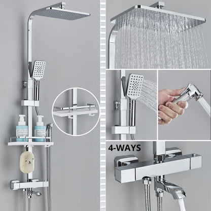 Bathroom Thermostatic Shower Faucet Rainfall Head Wall Mounted