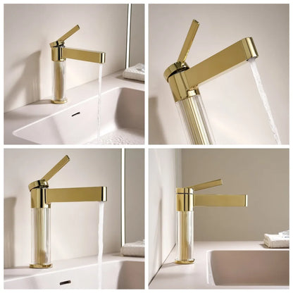 Yellow Bathroom Basin Faucet Acrylic Brass Cold Water