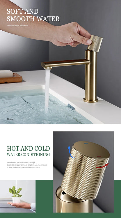 Knurled Faucet Brushed Gold Basin Faucet Bathroom Taps