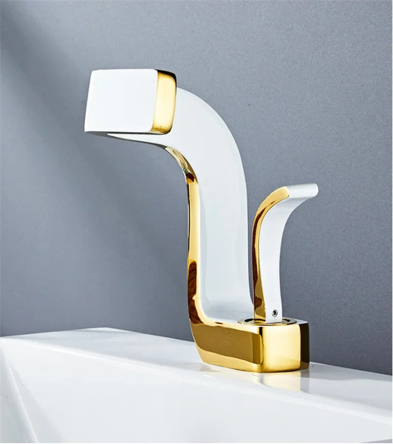Bathroom Faucet Brass Gold White Bathroom Basin Faucet