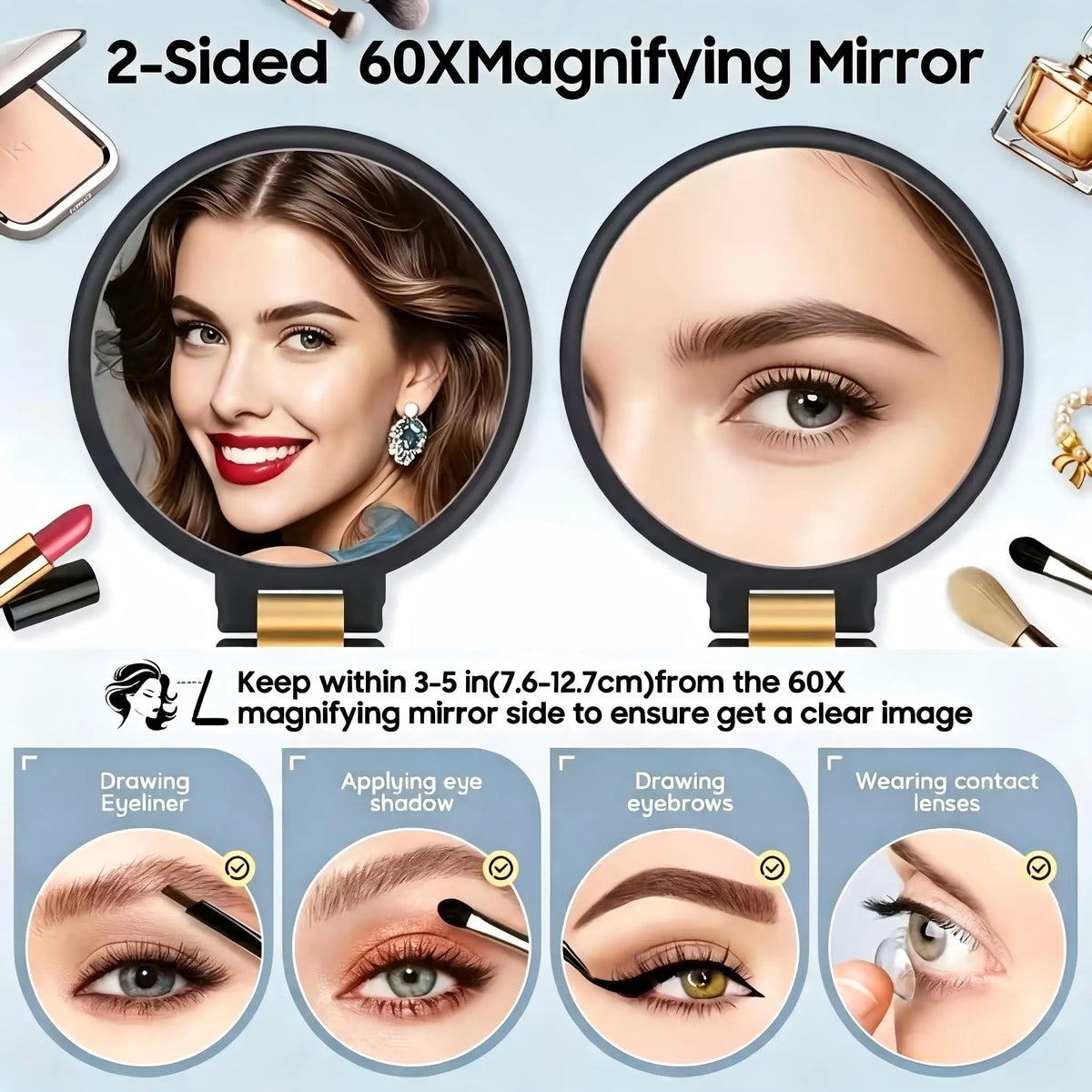 60x Double-Sided Handheld Magnifying Mirror 1x/80x Hd Makeup