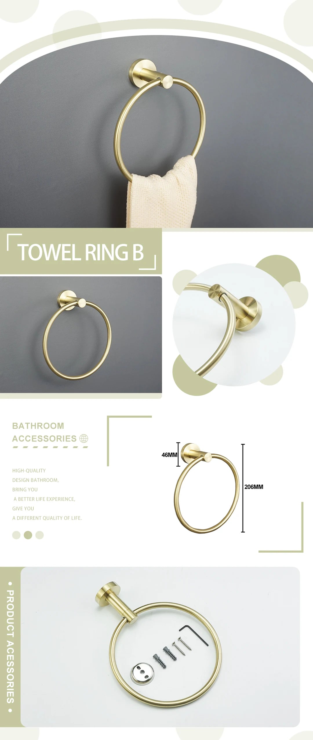 Brushed Gold Wall Mount Shelf Toilet Bath Hardware