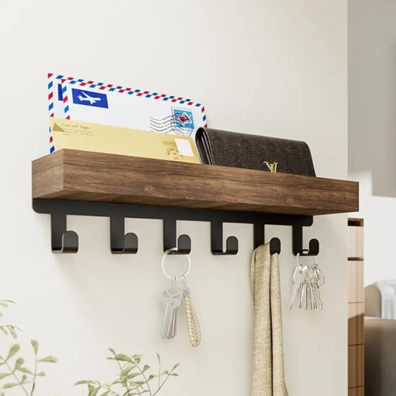 Rustic Wooden Floating Shelf Hooks Shower Caddy Key