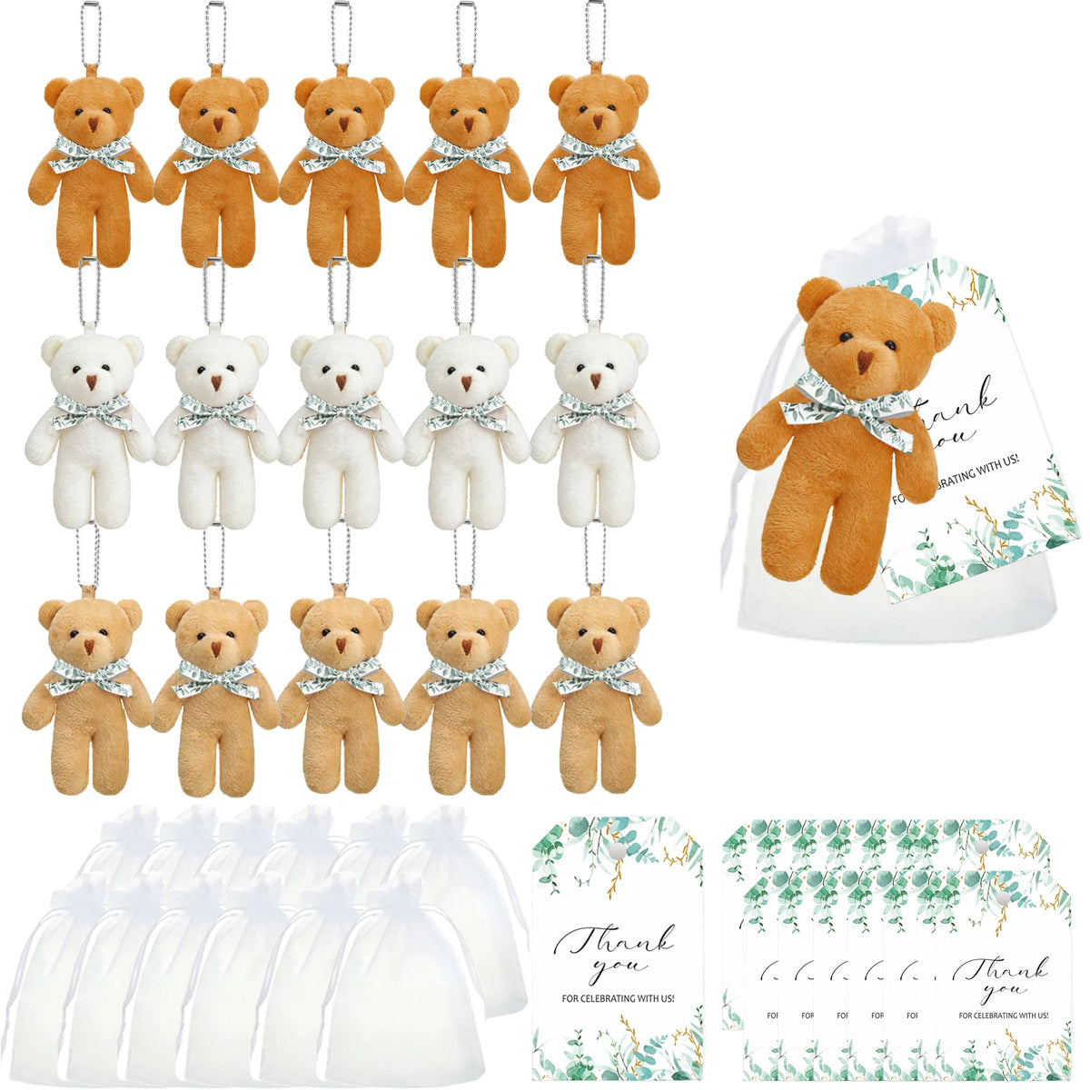 18-120pcs Mini Teddy Bears Bulk Keychain Small Bears