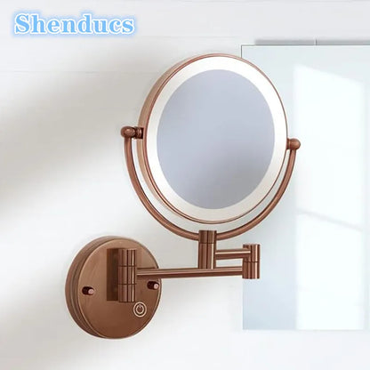 Rose Gold Touch On Led Folding Bathroom Mirror
