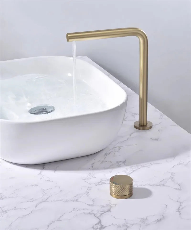 Brushed Gold Bathroom Faucet Two Holes Gun Grey