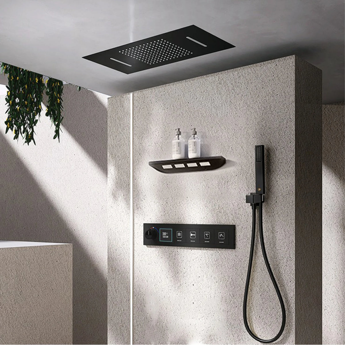 Gun Gray Brass Ceiling Constant Temperature Shower System